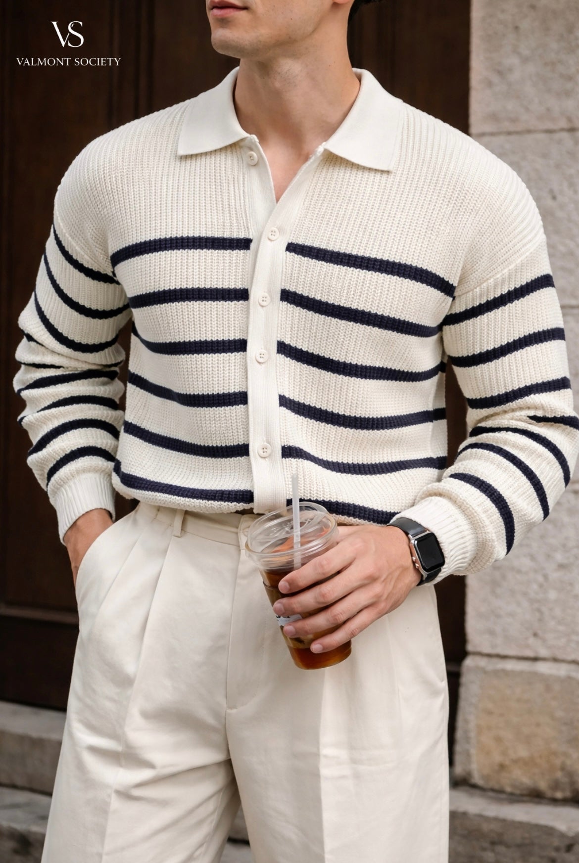 Valmont Riviera Noir Stripe Polo